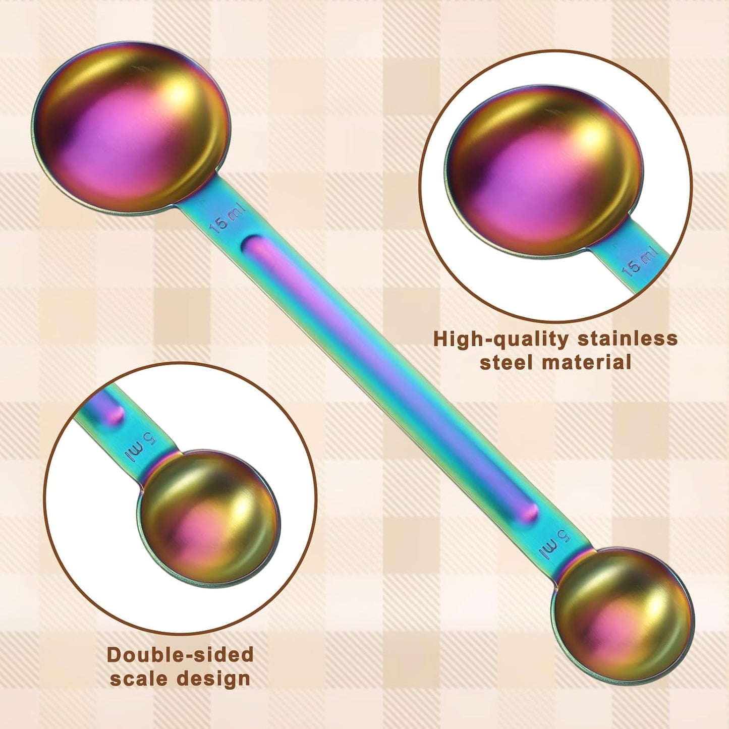 Double Sided Measuring Spoon Stainless Steel Coffee Scoop Teaspoon Measuring Spoon 1 Tsp (5ml) & 1 Tbsp (15ml) Dual-Measure Long-Handle Spoons Coffee Measurings Spoons (Sliver)