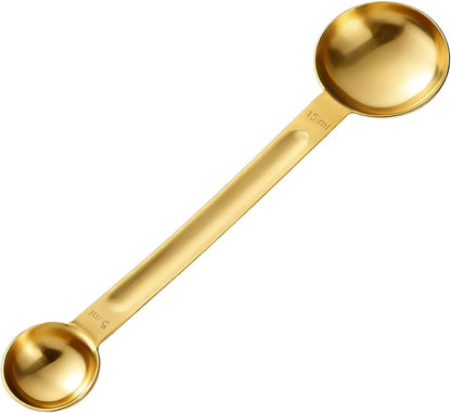 Double Sided Measuring Spoon Stainless Steel Coffee Scoop Teaspoon Measuring Spoon 1 Tsp (5ml) & 1 Tbsp (15ml) Dual-Measure Long-Handle Spoons Coffee Measurings Spoons (Sliver)