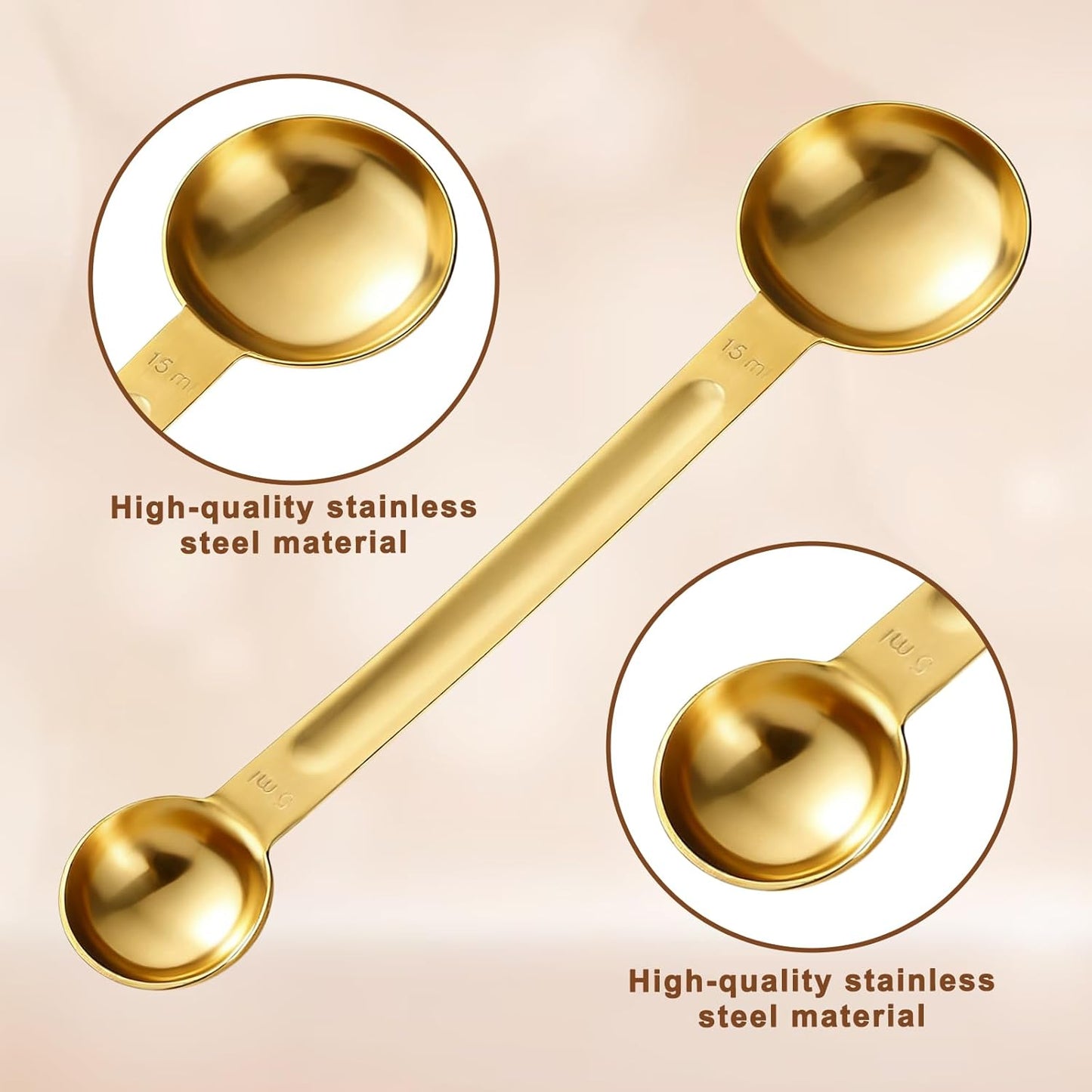 Double Sided Measuring Spoon Stainless Steel Coffee Scoop Teaspoon Measuring Spoon 1 Tsp (5ml) & 1 Tbsp (15ml) Dual-Measure Long-Handle Spoons Coffee Measurings Spoons (Sliver)