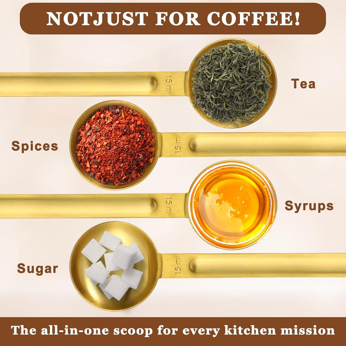 Double Sided Measuring Spoon Stainless Steel Coffee Scoop Teaspoon Measuring Spoon 1 Tsp (5ml) & 1 Tbsp (15ml) Dual-Measure Long-Handle Spoons Coffee Measurings Spoons (Sliver)