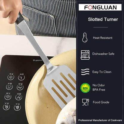 Stainless Steel Cooking Slotted Turner/Spatula Heat-Resistant POM Handles Heavy Duty Metal Kitchen Spatulas For Cooking & Serving