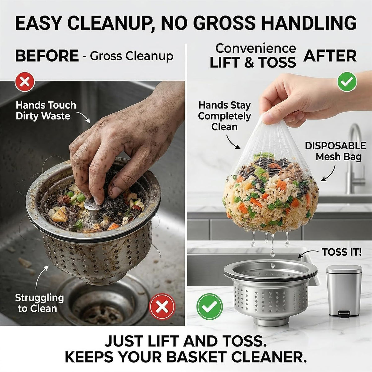 200 Pcs Disposable Sink Strainer Bags, Elastic Fine Mesh Nets