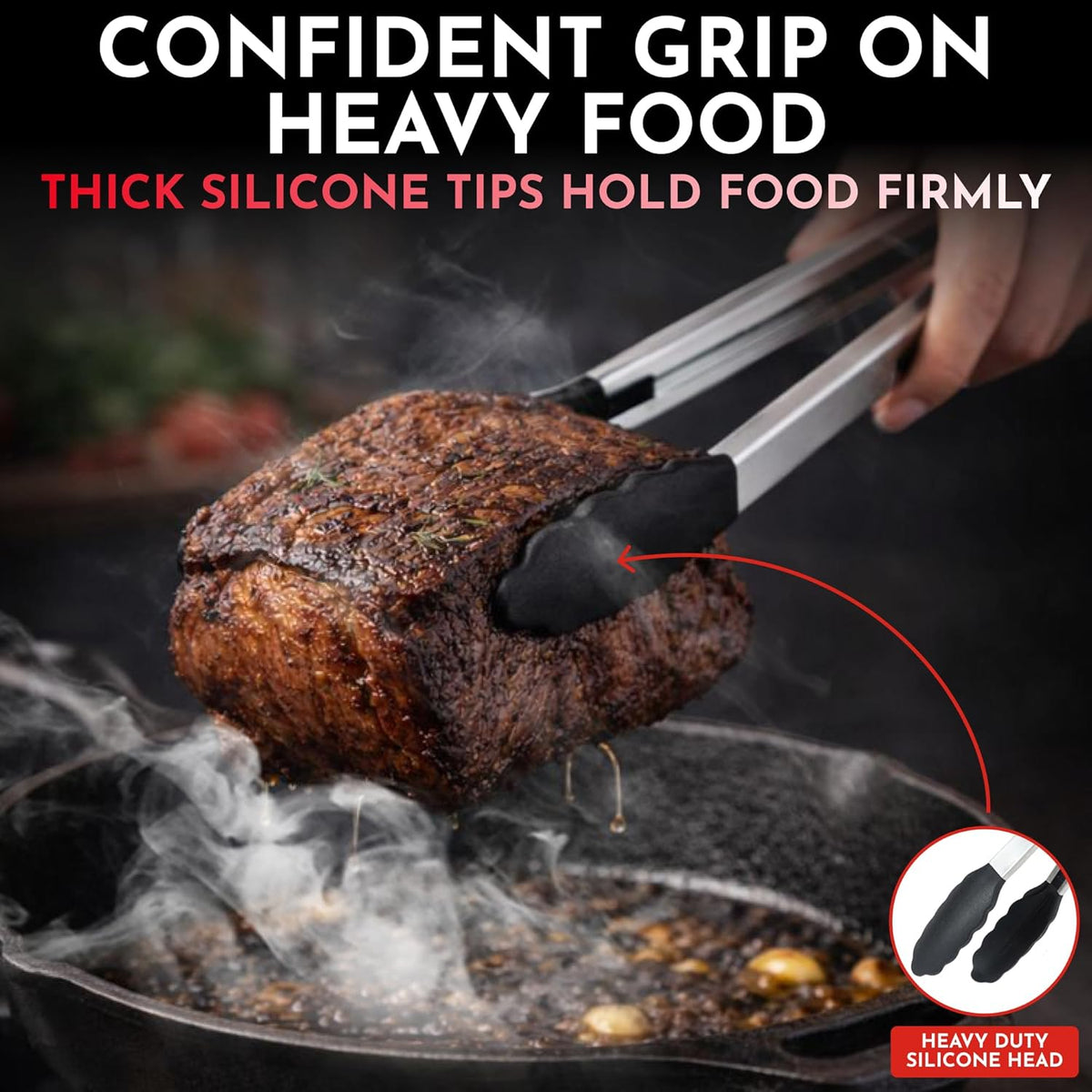 Kitchen Tongs - 12, 9 & 7 Inch Locking Silicone Tongs for Cooking, Set of 3 | Black Tongs with Silicone Tips, Heat Resistant Tongs for Grilling, Serving, Mixing