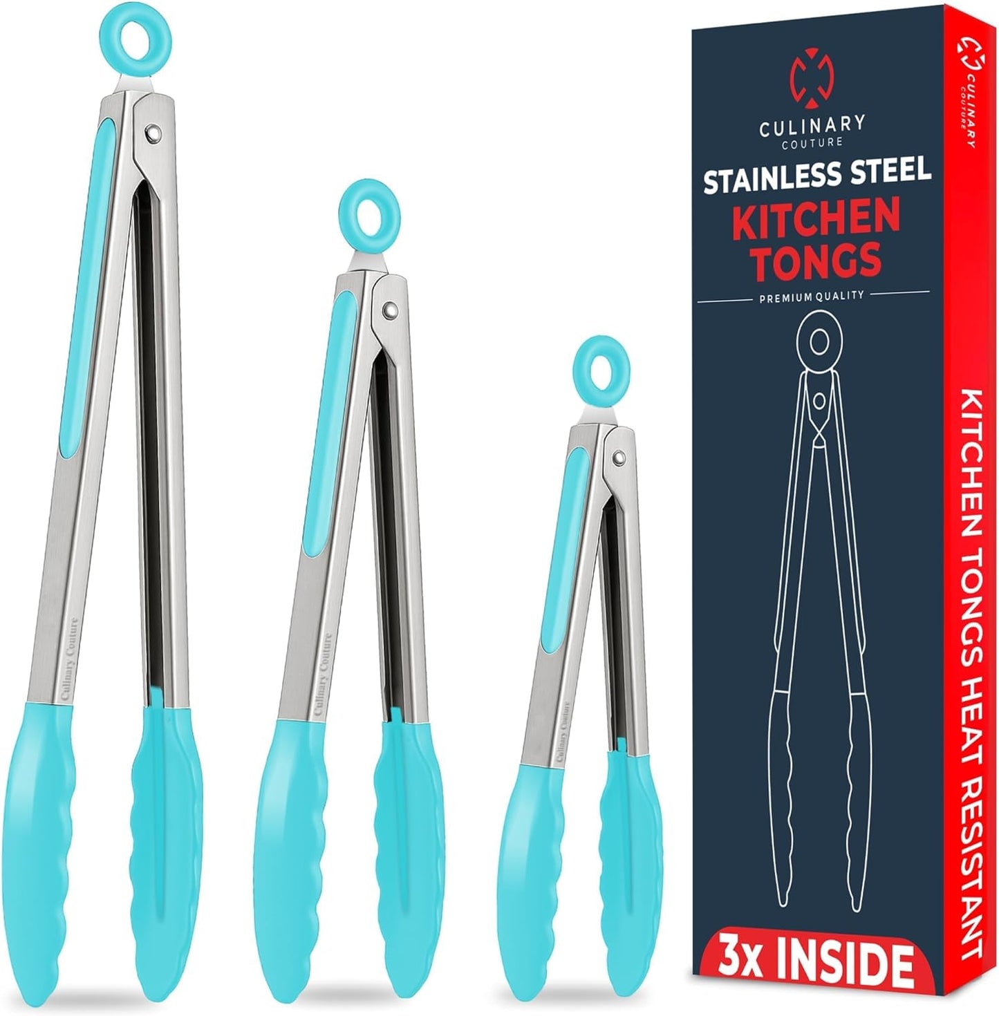 Kitchen Tongs - 12, 9 & 7 Inch Locking Silicone Tongs for Cooking, Set of 3 | Black Tongs with Silicone Tips, Heat Resistant Tongs for Grilling, Serving, Mixing