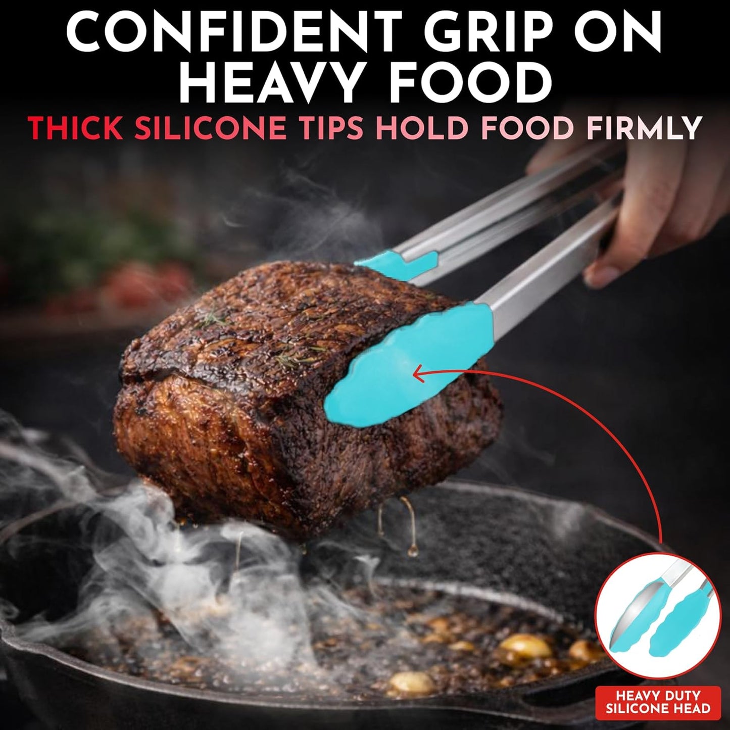 Kitchen Tongs - 12, 9 & 7 Inch Locking Silicone Tongs for Cooking, Set of 3 | Black Tongs with Silicone Tips, Heat Resistant Tongs for Grilling, Serving, Mixing