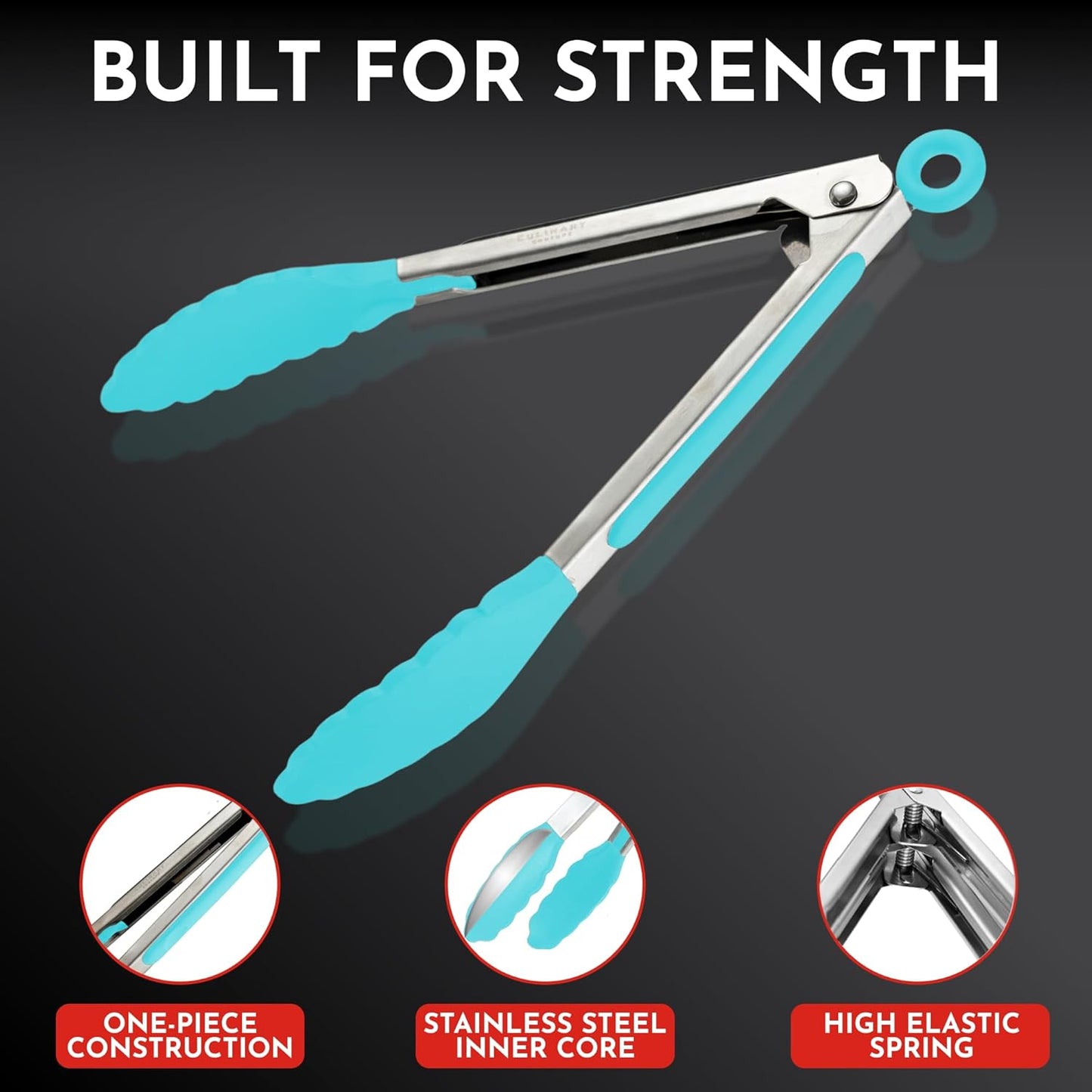 Kitchen Tongs - 12, 9 & 7 Inch Locking Silicone Tongs for Cooking, Set of 3 | Black Tongs with Silicone Tips, Heat Resistant Tongs for Grilling, Serving, Mixing