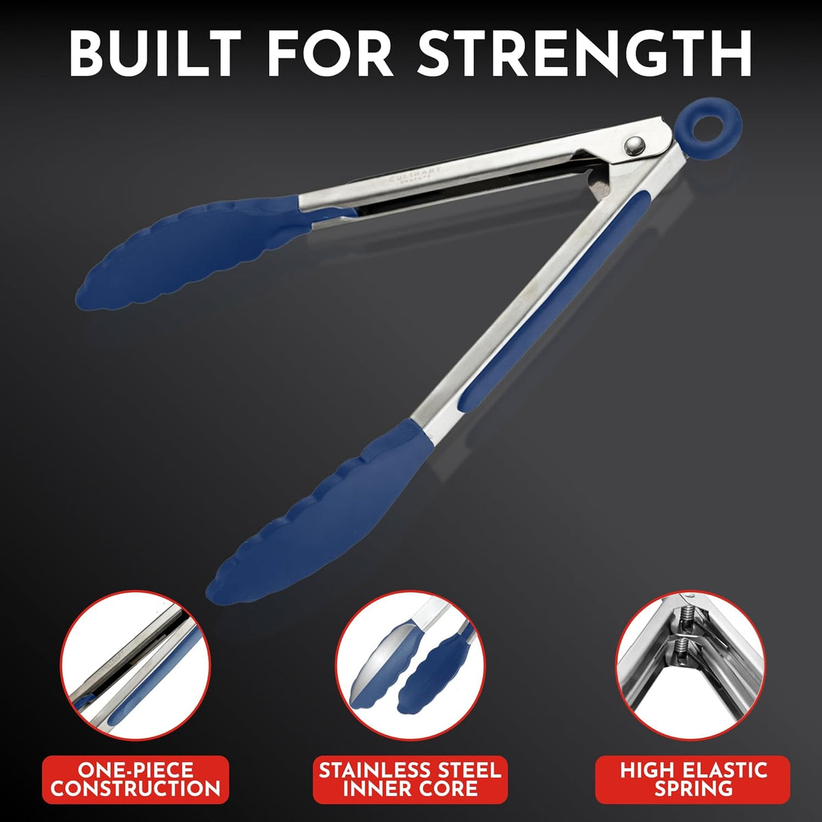 Kitchen Tongs - 12, 9 & 7 Inch Locking Silicone Tongs for Cooking, Set of 3 | Black Tongs with Silicone Tips, Heat Resistant Tongs for Grilling, Serving, Mixing