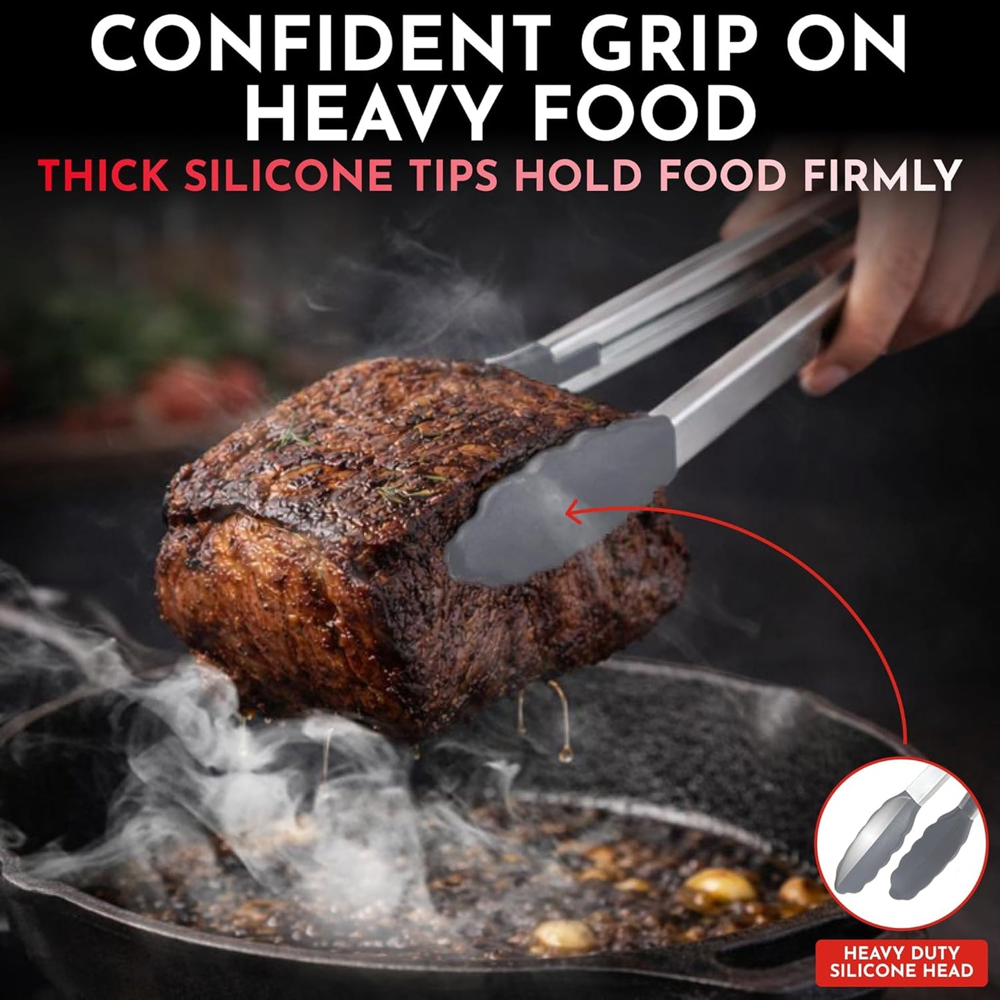 Kitchen Tongs - 12, 9 & 7 Inch Locking Silicone Tongs for Cooking, Set of 3 | Black Tongs with Silicone Tips, Heat Resistant Tongs for Grilling, Serving, Mixing