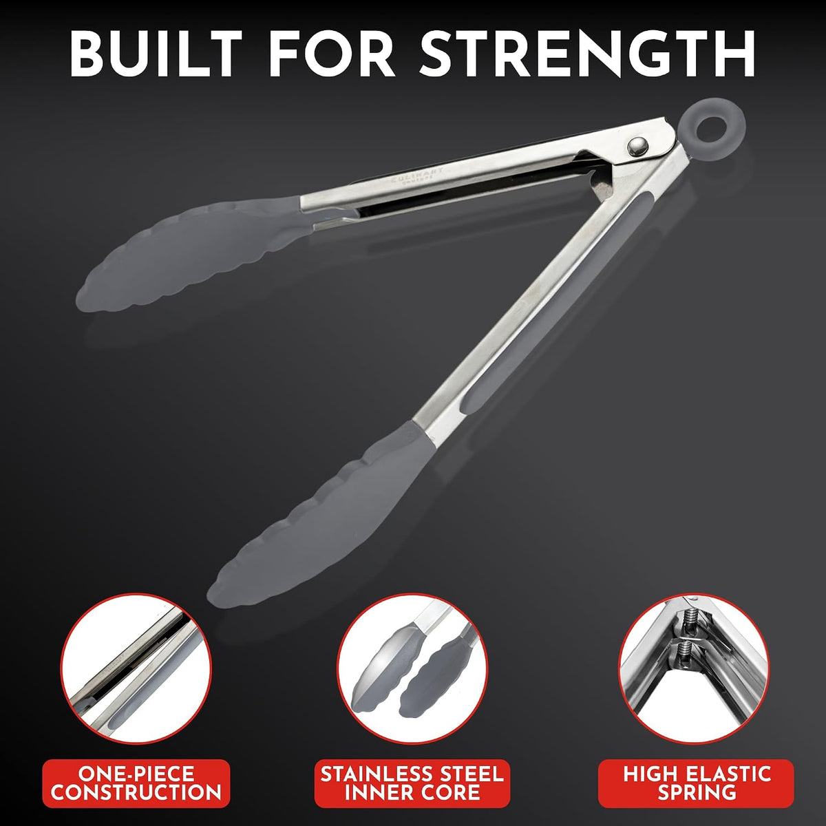 Kitchen Tongs - 12, 9 & 7 Inch Locking Silicone Tongs for Cooking, Set of 3 | Black Tongs with Silicone Tips, Heat Resistant Tongs for Grilling, Serving, Mixing
