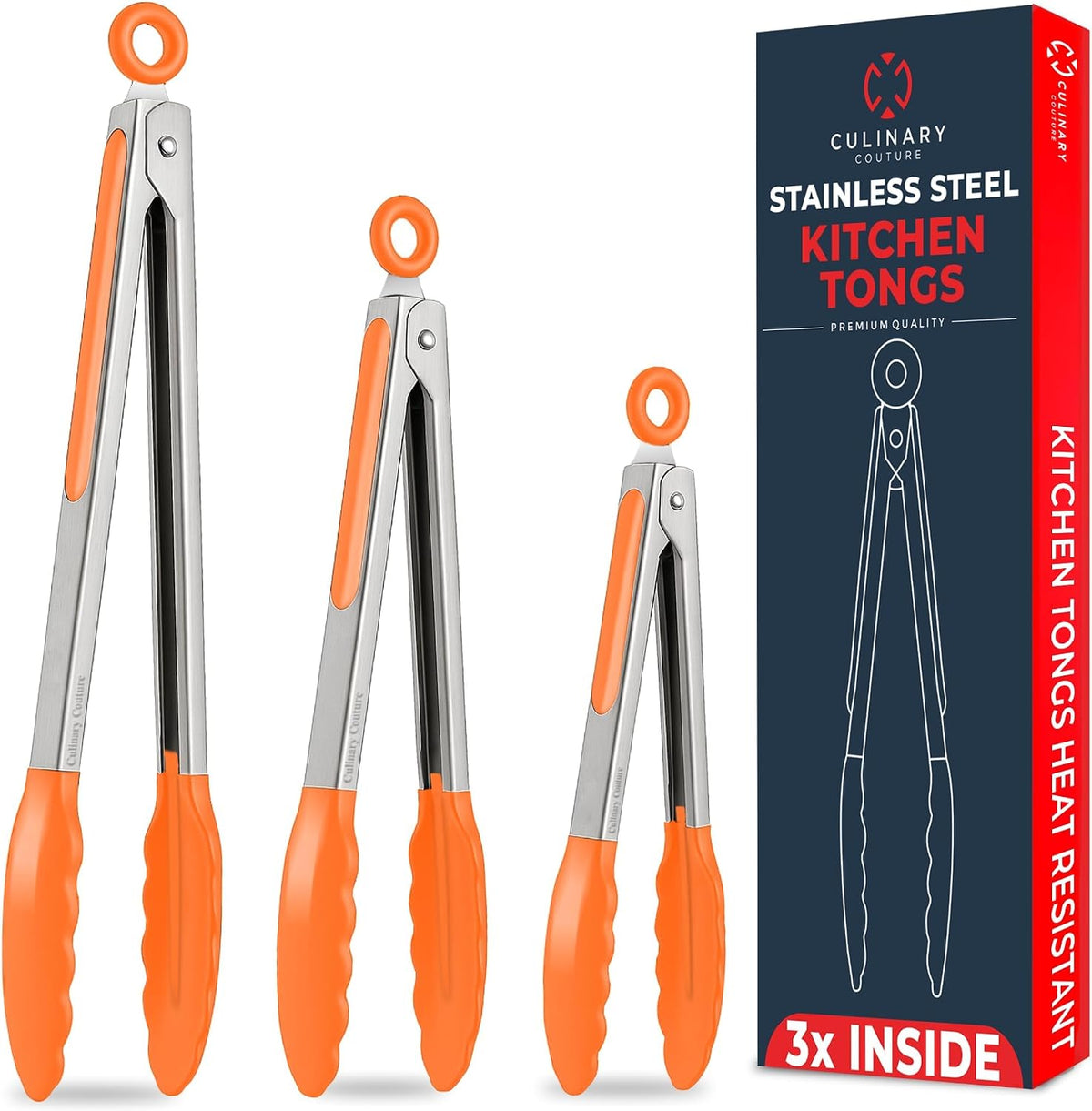 Kitchen Tongs - 12, 9 & 7 Inch Locking Silicone Tongs for Cooking, Set of 3 | Black Tongs with Silicone Tips, Heat Resistant Tongs for Grilling, Serving, Mixing