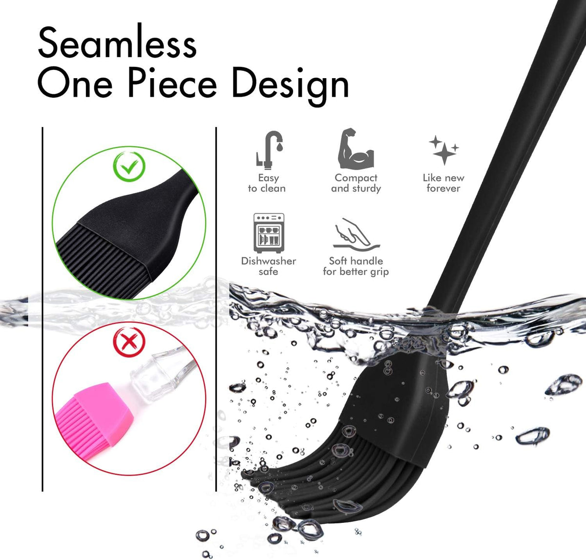 600℉ Heat Resistant Silicone Basting &Pastry Brushes, Black 2