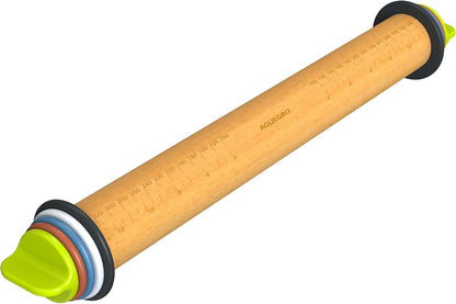 Rolling Pin with 4 Thickness Rings,Wooden Dough Roller For Baking