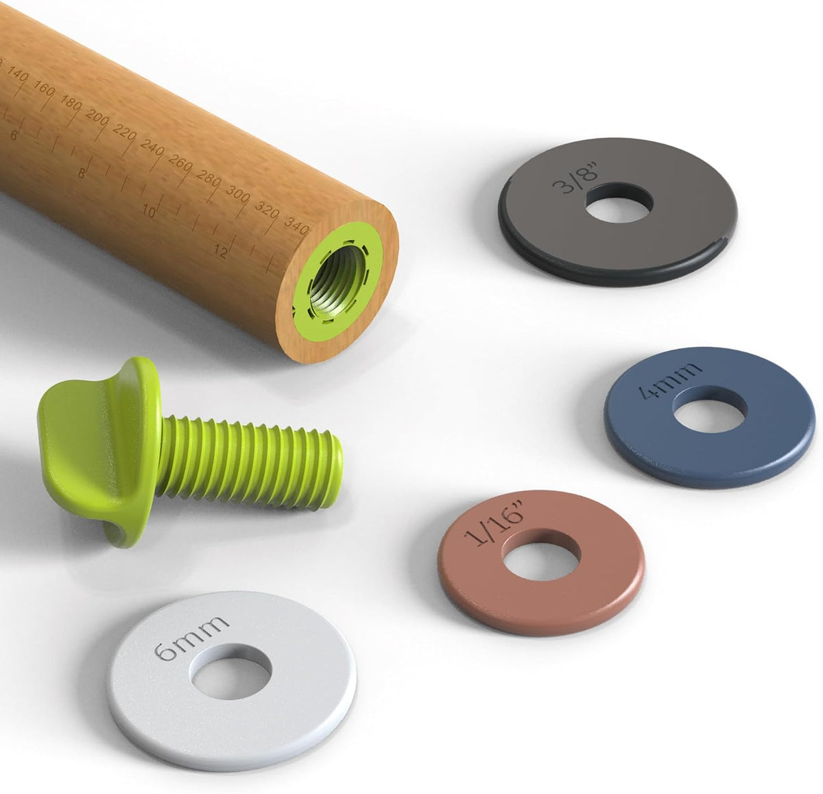 Rolling Pin with 4 Thickness Rings,Wooden Dough Roller For Baking