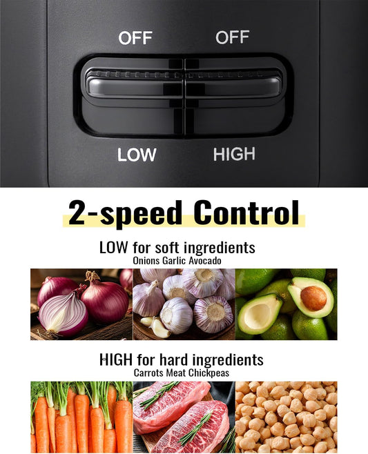 Food Chopper, 4 Cup Mini and Fast Food Processor, Electric Meat Grinder with 2 Speed, 4 Stainless Steel Blades, and Whisk, 400W Power for Chopping, Mixing, Emulsifying, Puree and Whisking, BPA-Free
