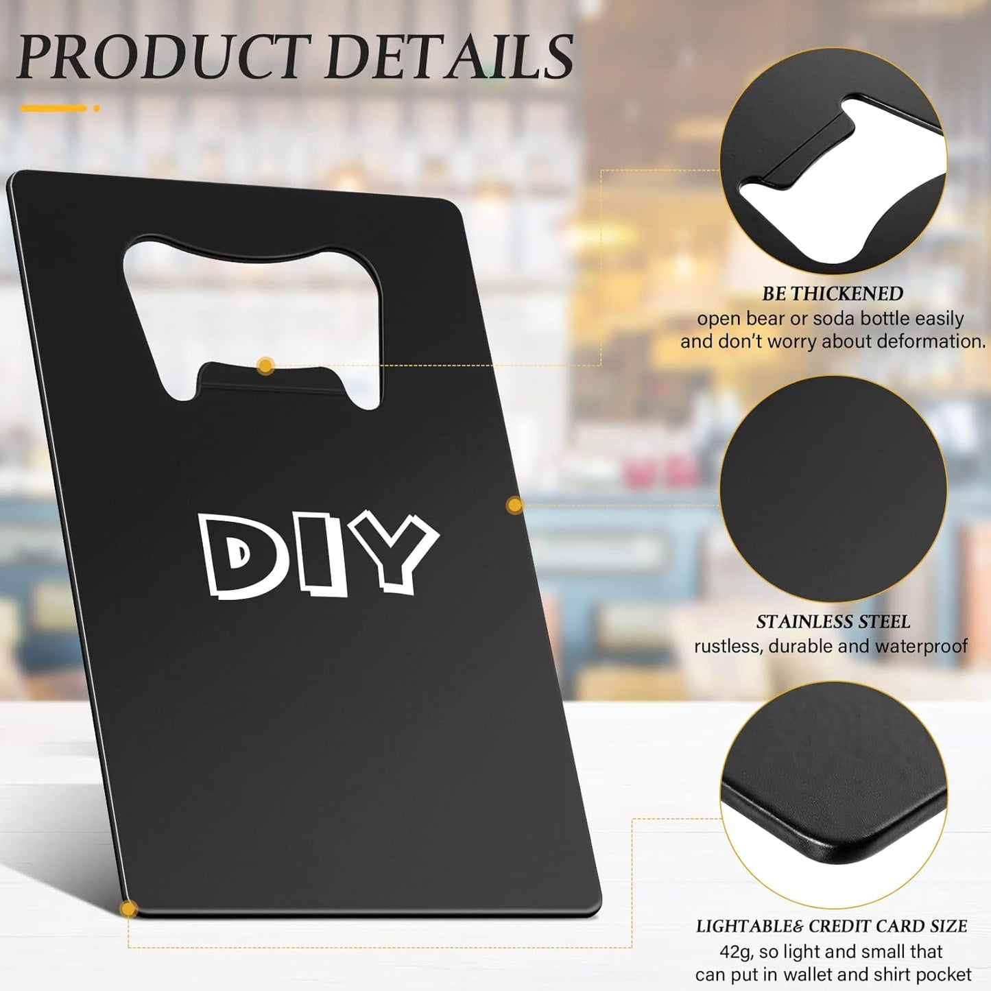 60 Pcs Credit Card Bottle Opener Groomsmen Bridesmaid Wallet Bottle Opener Beer Wine Stainless Steel for Wallet Pocket Party Wedding Favor, Black