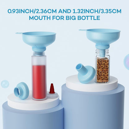 Wide Mouth Versatile Funnel, Canning Funnels for Kitchen Use, Food Grade Plastic Cooking Funnel Set with 4 Size Spouts and 2 Strainers for Filling Different Bottles and Bags, Grey