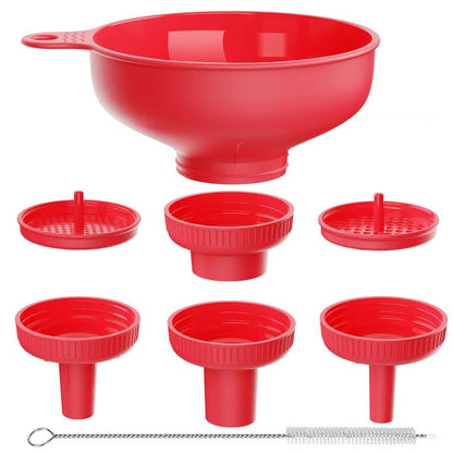 Wide Mouth Versatile Funnel, Canning Funnels for Kitchen Use, Food Grade Plastic Cooking Funnel Set with 4 Size Spouts and 2 Strainers for Filling Different Bottles and Bags, Grey