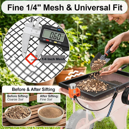 2 Pack Soil Sifter for Gardening - Rock Compost Sand Sifter Fits 5-Gallon Buckets 1/4 Inch & 1/8 Inch Mesh Sifting Screen Sieve for Gravel, Dirt, Sawdust with Repotting Mat