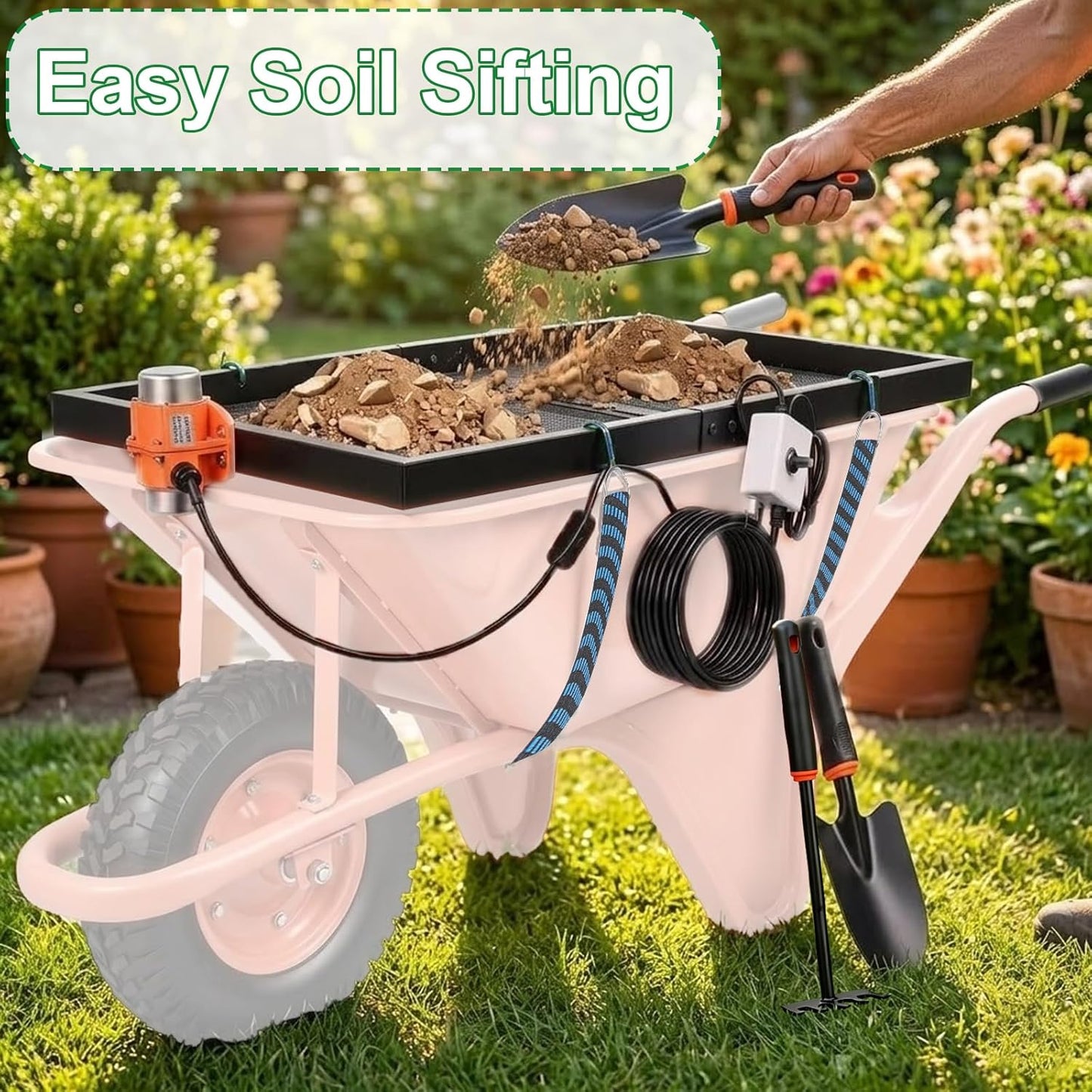 2 Pack Soil Sifter for Gardening - Rock Compost Sand Sifter Fits 5-Gallon Buckets 1/4 Inch & 1/8 Inch Mesh Sifting Screen Sieve for Gravel, Dirt, Sawdust with Repotting Mat