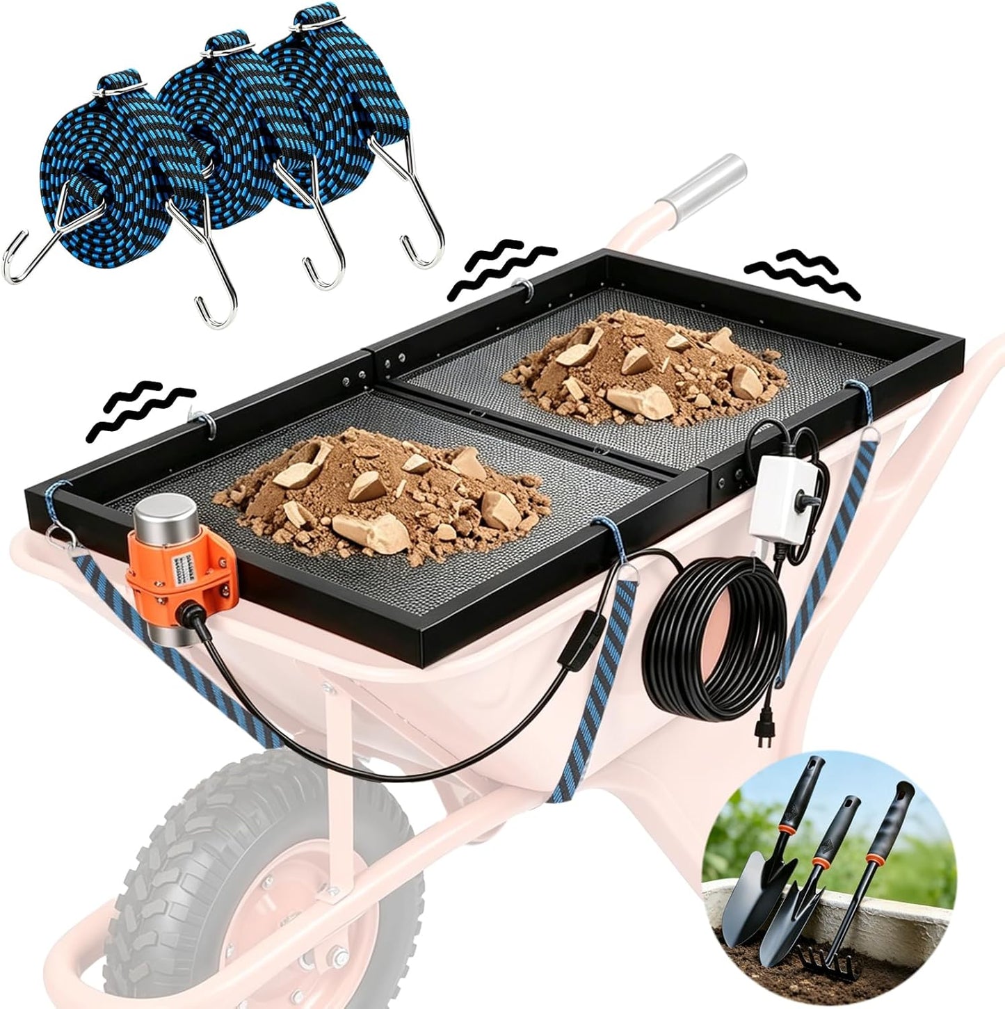 2 Pack Soil Sifter for Gardening - Rock Compost Sand Sifter Fits 5-Gallon Buckets 1/4 Inch & 1/8 Inch Mesh Sifting Screen Sieve for Gravel, Dirt, Sawdust with Repotting Mat