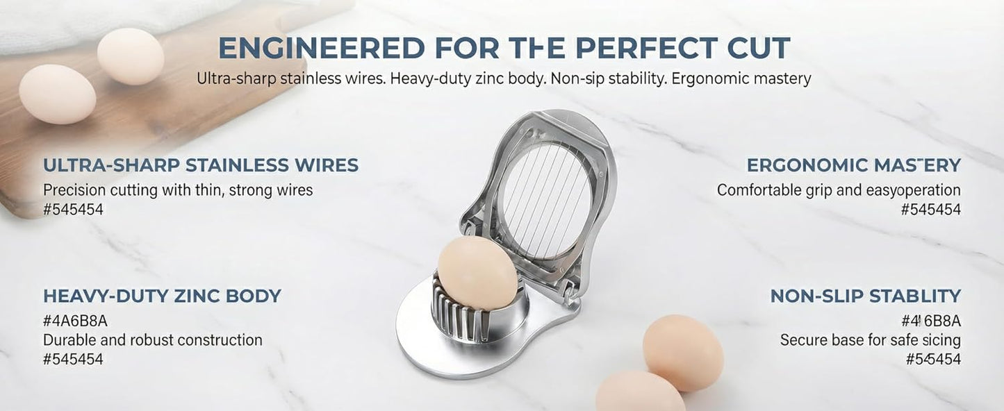 Professional Stainless Steel Egg Slicer - Heavy Duty Egg Cutter with Reinforced 304 Wires, 100% Dishwasher Safe, Rust-Proof Slicer for Boiled Eggs, Strawberries, and Mushrooms