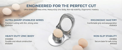 Professional Stainless Steel Egg Slicer - Heavy Duty Egg Cutter with Reinforced 304 Wires, 100% Dishwasher Safe, Rust-Proof Slicer for Boiled Eggs, Strawberries, and Mushrooms