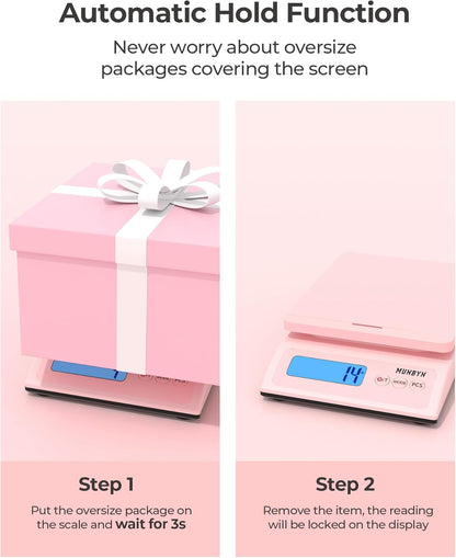 Shipping Scale, Accurate 66lb/0.1oz Postal Scale with Sweet Pink Style, Hold/Tear/PCS Function, Auto-Off, Battery & AC Adapter, Back-Lit LCD Display, Digital Scale for Packages and Food Pink