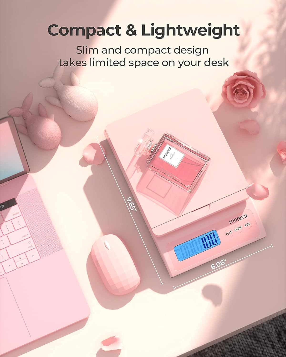 Shipping Scale, Accurate 66lb/0.1oz Postal Scale with Sweet Pink Style, Hold/Tear/PCS Function, Auto-Off, Battery & AC Adapter, Back-Lit LCD Display, Digital Scale for Packages and Food Pink