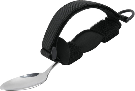 Spoon Fork Universal Cuff Utensil Adjustable Holder Strap for Holding Cutlery, Pens, Toothbrushes for Elderly or Individuals with Weak Grip (Black, Large Size)