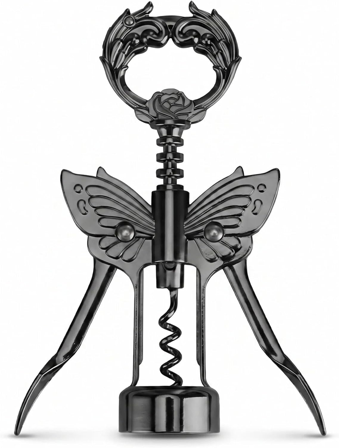 Wine Opener, 3 in 1 Zinc Alloy Premium Wing Corkscrew Wine Bottle Opener with Multifunctional Bottles Opener and Serrated Foil Cutter for Wine and Beer (Black)