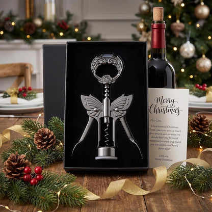 Wine Opener, 3 in 1 Zinc Alloy Premium Wing Corkscrew Wine Bottle Opener with Multifunctional Bottles Opener and Serrated Foil Cutter for Wine and Beer (Black)