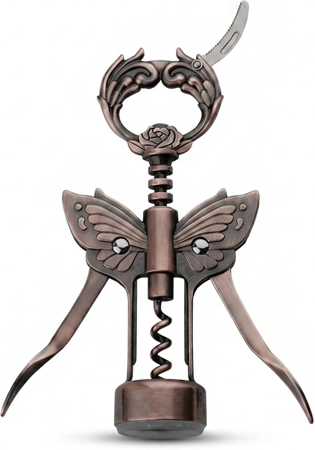 Wine Opener, 3 in 1 Zinc Alloy Premium Wing Corkscrew Wine Bottle Opener with Multifunctional Bottles Opener and Serrated Foil Cutter for Wine and Beer (Black)