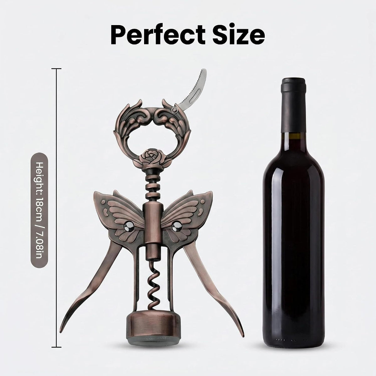 Wine Opener, 3 in 1 Zinc Alloy Premium Wing Corkscrew Wine Bottle Opener with Multifunctional Bottles Opener and Serrated Foil Cutter for Wine and Beer (Black)