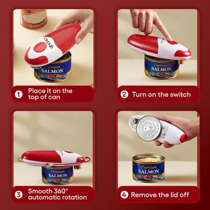 Electric Can Opener, One-Touch Automatic Smooth Edge Can Opener for All Can Sizes, Battery Operated Hands-Free Kitchen Gadget for Seniors with Arthritis (Red)