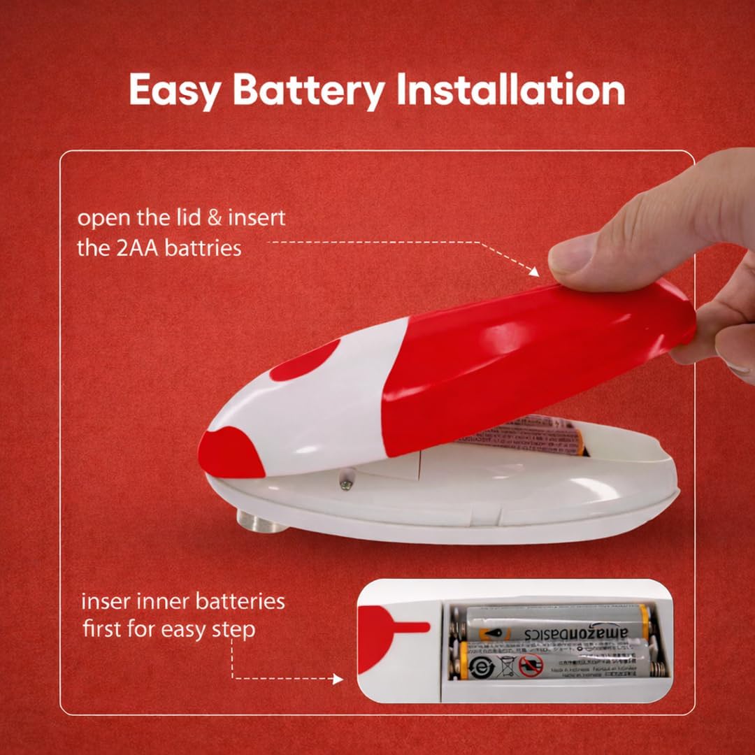 Electric Can Opener, One-Touch Automatic Smooth Edge Can Opener for All Can Sizes, Battery Operated Hands-Free Kitchen Gadget for Seniors with Arthritis (Red)