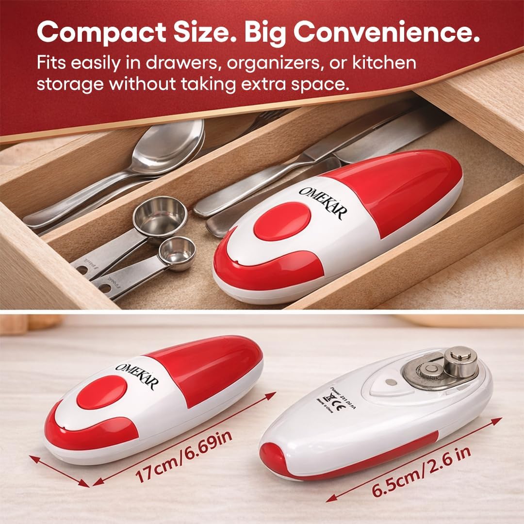Electric Can Opener, One-Touch Automatic Smooth Edge Can Opener for All Can Sizes, Battery Operated Hands-Free Kitchen Gadget for Seniors with Arthritis (Red)