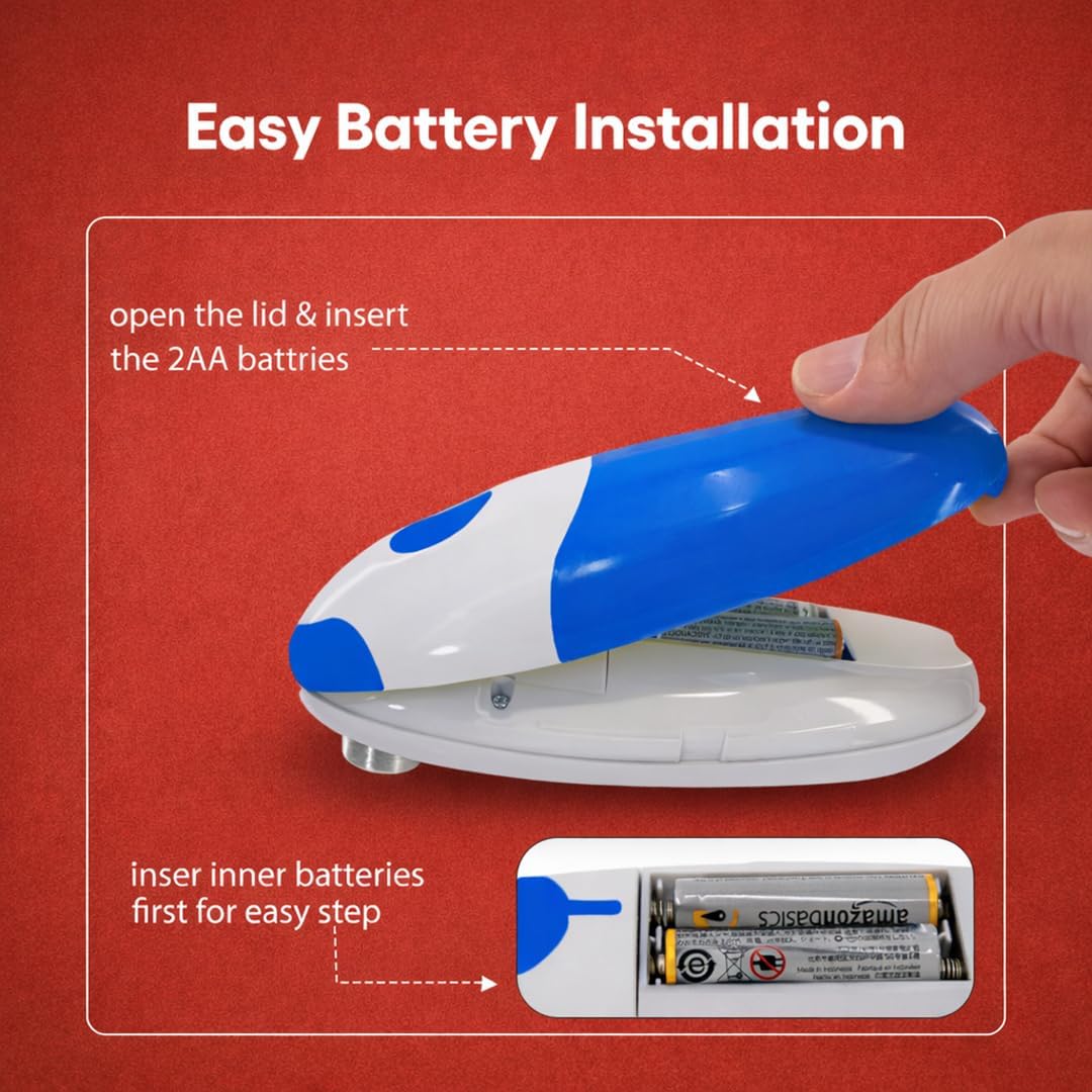 Electric Can Opener, One-Touch Automatic Smooth Edge Can Opener for All Can Sizes, Battery Operated Hands-Free Kitchen Gadget for Seniors with Arthritis (Red)