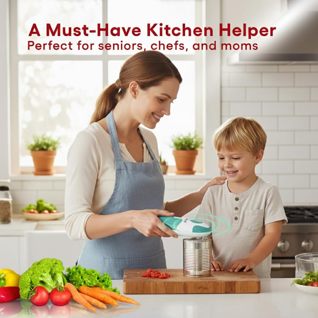 Electric Can Opener, One-Touch Automatic Smooth Edge Can Opener for All Can Sizes, Battery Operated Hands-Free Kitchen Gadget for Seniors with Arthritis (Red)
