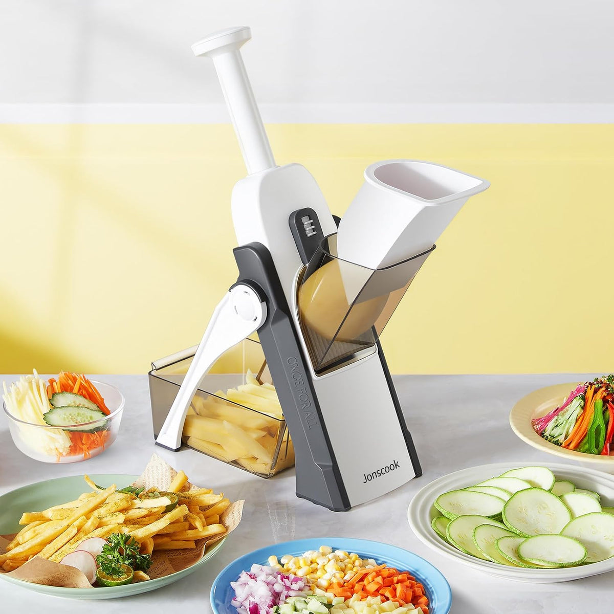 Safe Mandoline Slicer for Kitchen, 5 in 1 Multi Food Chopper, Potato Slicer | Adjustable Thickness 0.1-8 mm, Vegetable Chopper Cutter, Food Chopper French Fry Cutte, Paring Knife/Cleaning Brush, Mandolin