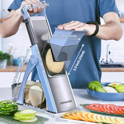 Safe Mandoline Slicer for Kitchen, 5 in 1 Multi Food Chopper, Potato Slicer | Adjustable Thickness 0.1-8 mm, Vegetable Chopper Cutter, Food Chopper French Fry Cutte, Paring Knife/Cleaning Brush, Mandolin