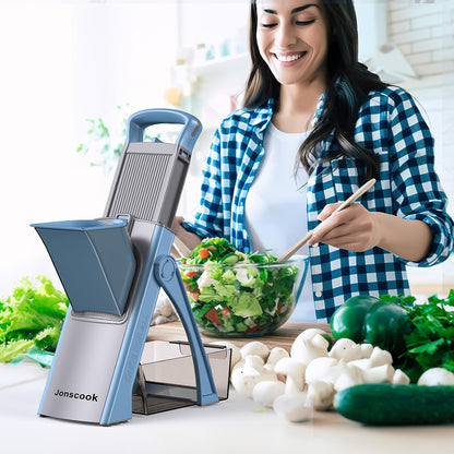 Safe Mandoline Slicer for Kitchen, 5 in 1 Multi Food Chopper, Potato Slicer | Adjustable Thickness 0.1-8 mm, Vegetable Chopper Cutter, Food Chopper French Fry Cutte, Paring Knife/Cleaning Brush, Mandolin