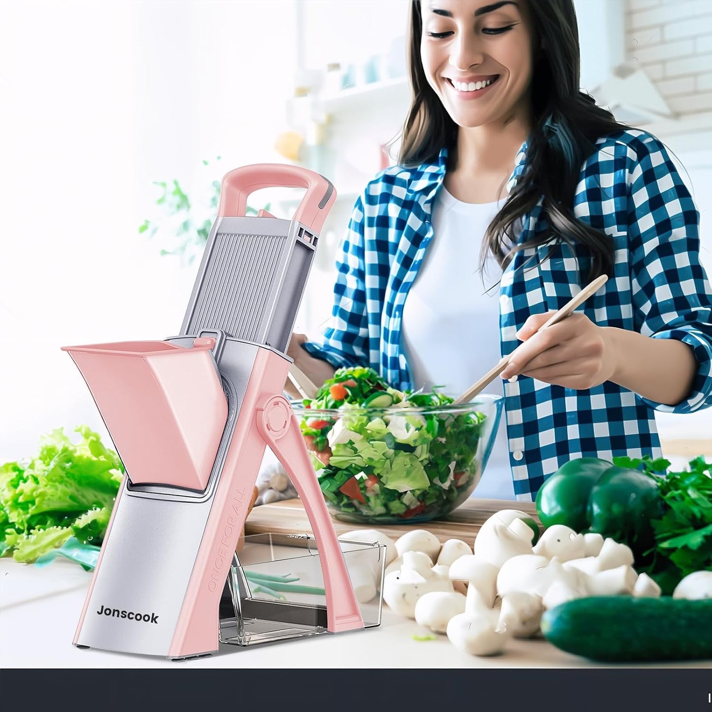 Safe Mandoline Slicer for Kitchen, 5 in 1 Multi Food Chopper, Potato Slicer | Adjustable Thickness 0.1-8 mm, Vegetable Chopper Cutter, Food Chopper French Fry Cutte, Paring Knife/Cleaning Brush, Mandolin