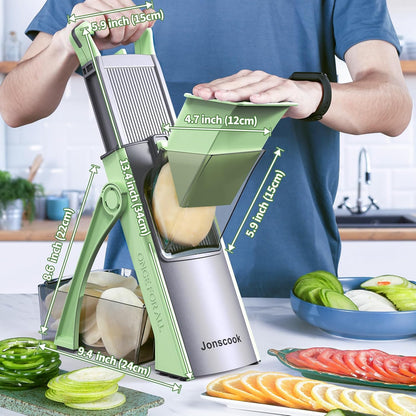 Safe Mandoline Slicer for Kitchen, 5 in 1 Multi Food Chopper, Potato Slicer | Adjustable Thickness 0.1-8 mm, Vegetable Chopper Cutter, Food Chopper French Fry Cutte, Paring Knife/Cleaning Brush, Mandolin