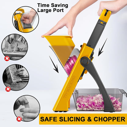 Safe Mandoline Slicer for Kitchen, 5 in 1 Multi Food Chopper, Potato Slicer | Adjustable Thickness 0.1-8 mm, Vegetable Chopper Cutter, Food Chopper French Fry Cutte, Paring Knife/Cleaning Brush, Mandolin