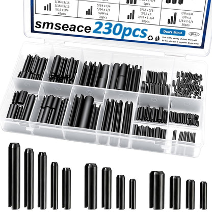 230Pcs Roll Pin Set SAE 1/16 5/64 3/32 1/8 5/32 3/16 7/32 1/4 5/16 3/8 Inch Roll Pins Assortment Kit for for Home Improvement Automotive Repair