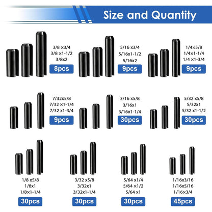 230Pcs Roll Pin Set SAE 1/16 5/64 3/32 1/8 5/32 3/16 7/32 1/4 5/16 3/8 Inch Roll Pins Assortment Kit for for Home Improvement Automotive Repair