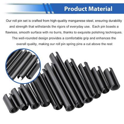 230Pcs Roll Pin Set SAE 1/16 5/64 3/32 1/8 5/32 3/16 7/32 1/4 5/16 3/8 Inch Roll Pins Assortment Kit for for Home Improvement Automotive Repair