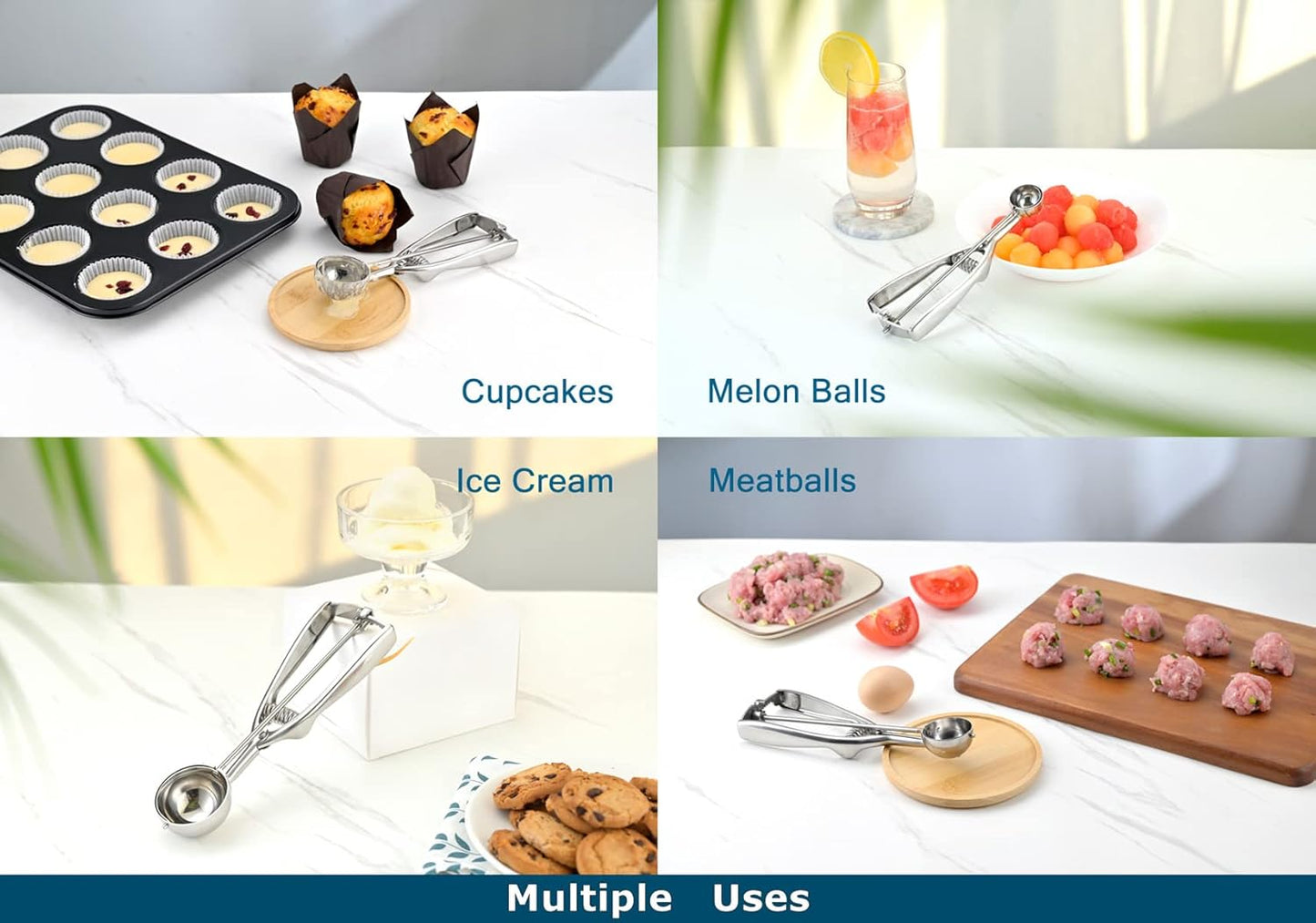 18/8 Stainless Steel Small Ice Cream Scoop Disher Cookie Scoop Melon Baller