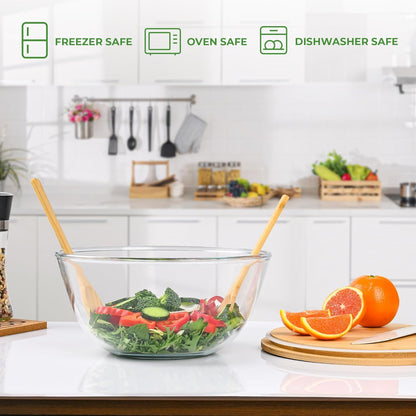 Glass Salad Bowl with Sealing Lid, 10.6Inch Large Trifle Bowl Glass Fruit Bowl, 4.7 Quart Large Capacity Serving Bowls for Salad, Pasta, Fruit, Dessert Display Cake, Microwave Safe