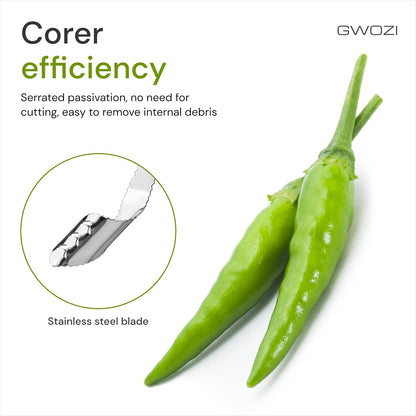 Jalapeno Pepper Corer Tool and Knife 2 in 1 - Stainless Steel Jalapeno Corer Tool with Handle - Pepper Corer and Deseeder for Seed - Pepper Seed Corer Remover Tool with Serrated Slice